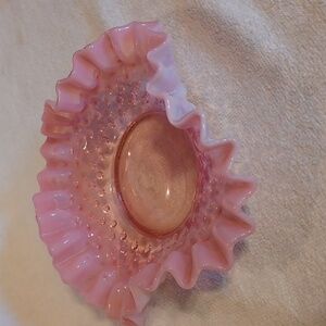 Vintage Cranberry Fenton Ruffled Dish Glass Opalecent Candy Dish